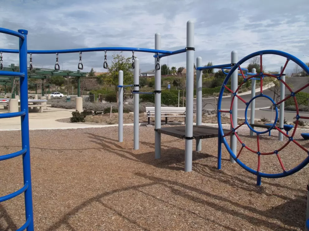Looking through the playground to the picnic areas which are popular for birthday parties.