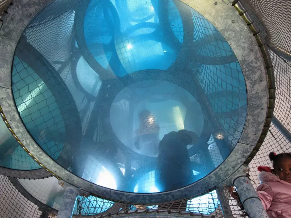 The incredible tower with clear blue circles you can climb.