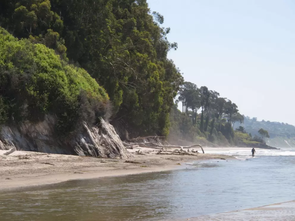 The east side of the beach where the lagoon meets the sea.