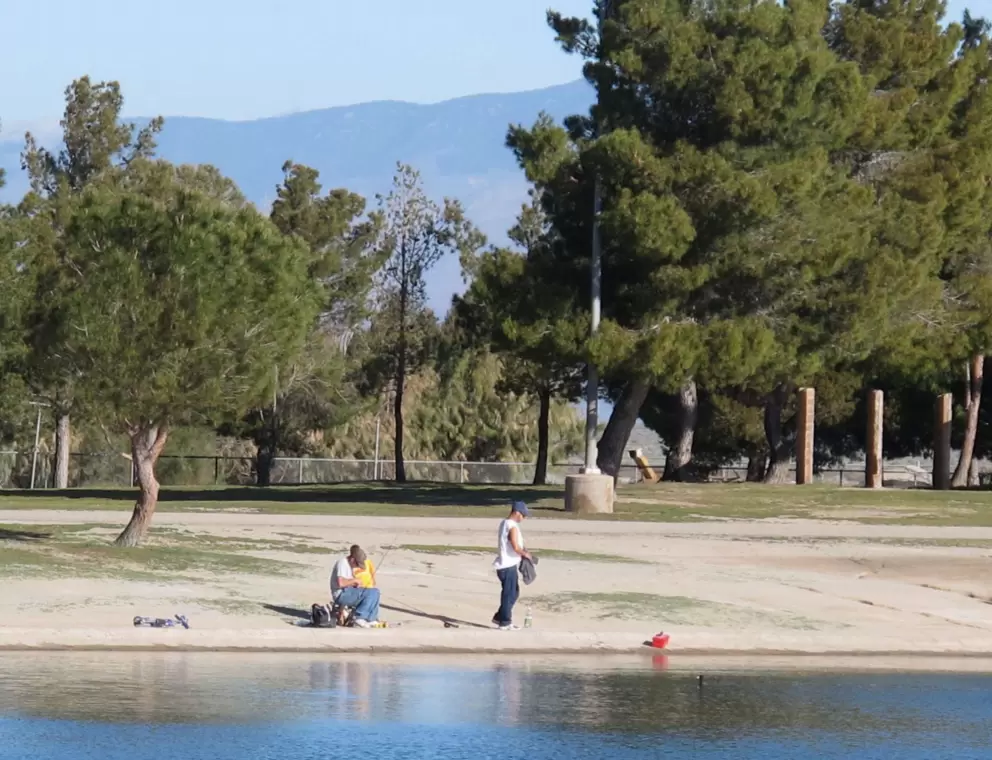 A family fishing at the lake.