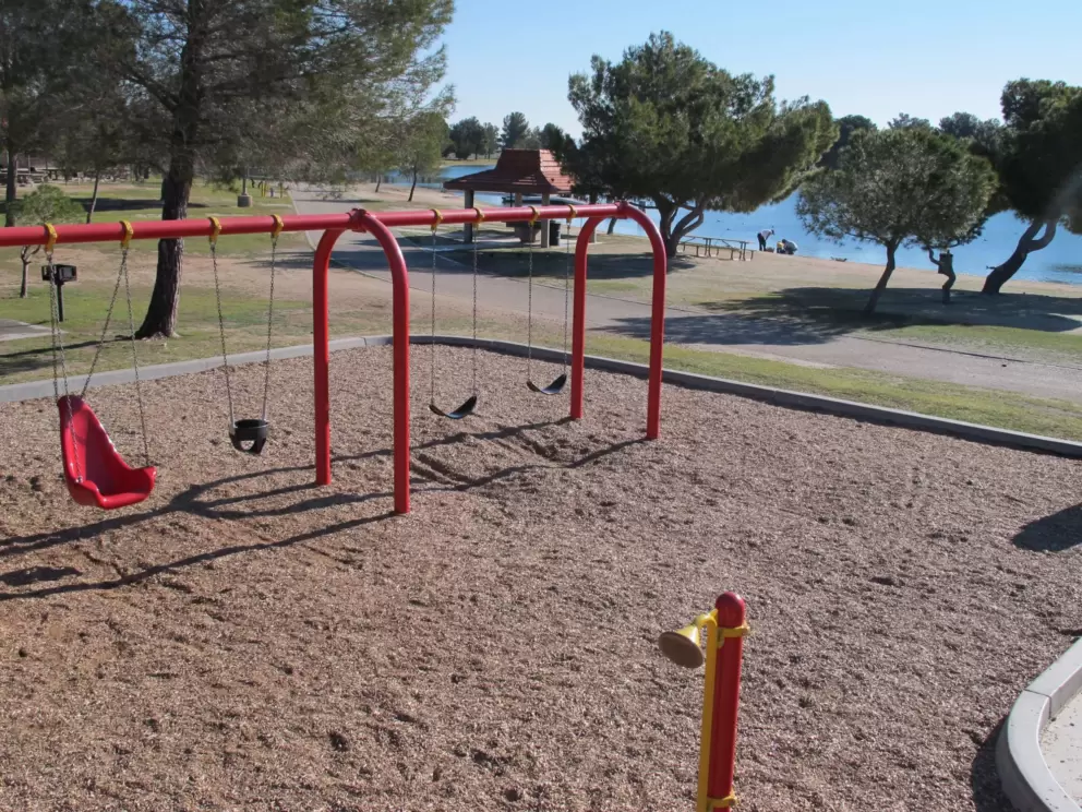 Swings with a view, plus telephone to talk into.
