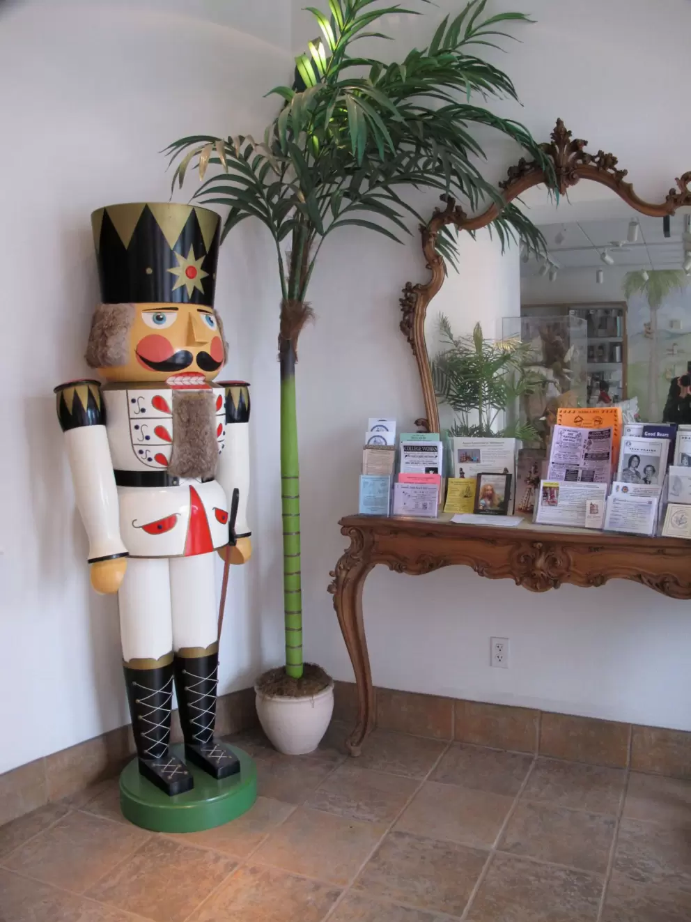 The lobby with giant nutcracker.