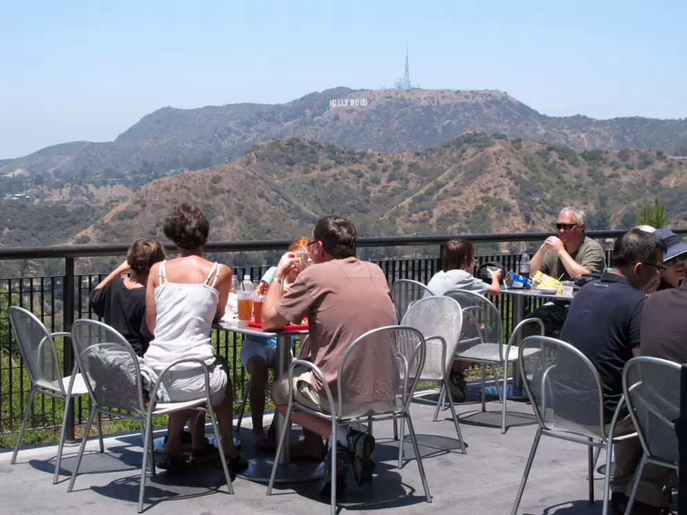 Families enjoy the happy views while they eat.