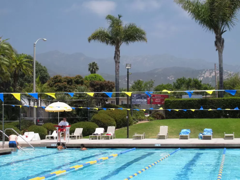Carpinteria public pool with the mountains behind it- a fun and pretty spot!