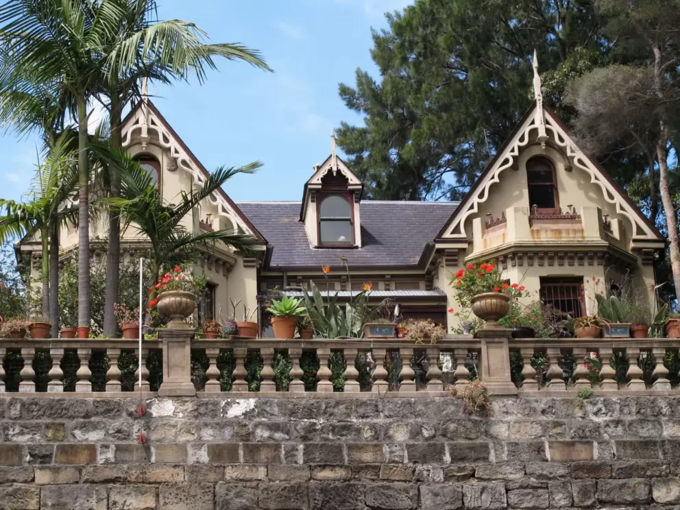 Victorian house beside the path.