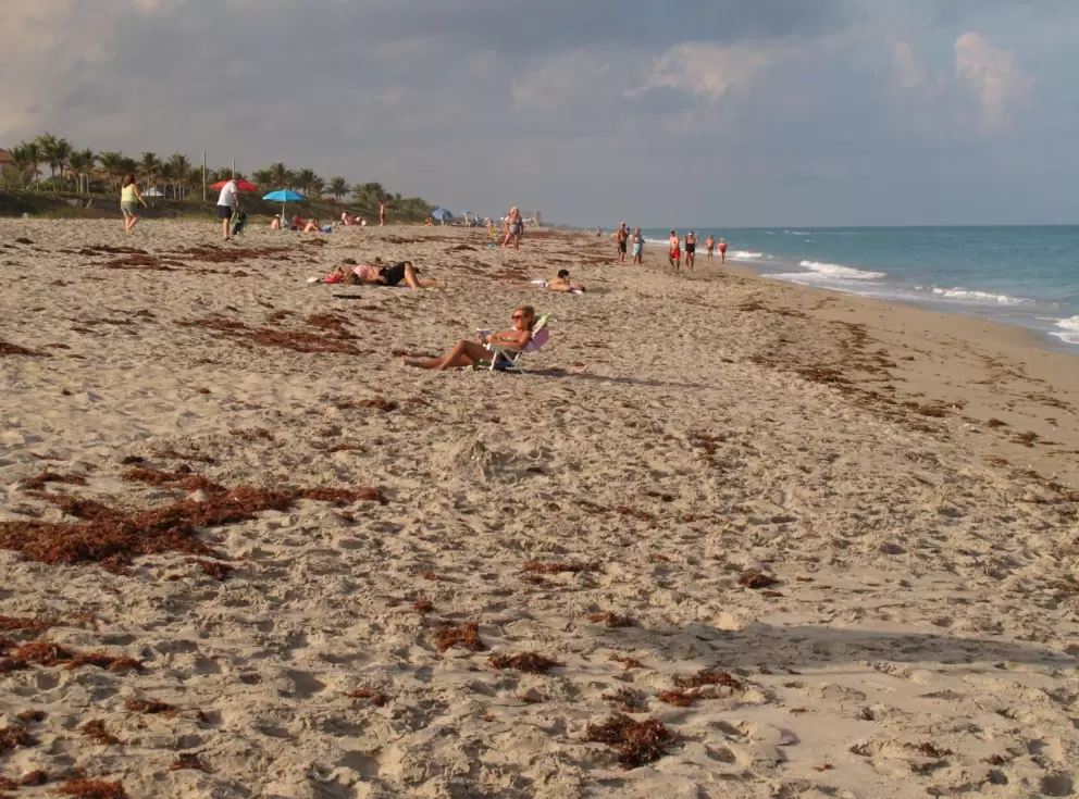Crowd of people enjoying the beach on a weekday afternoon.