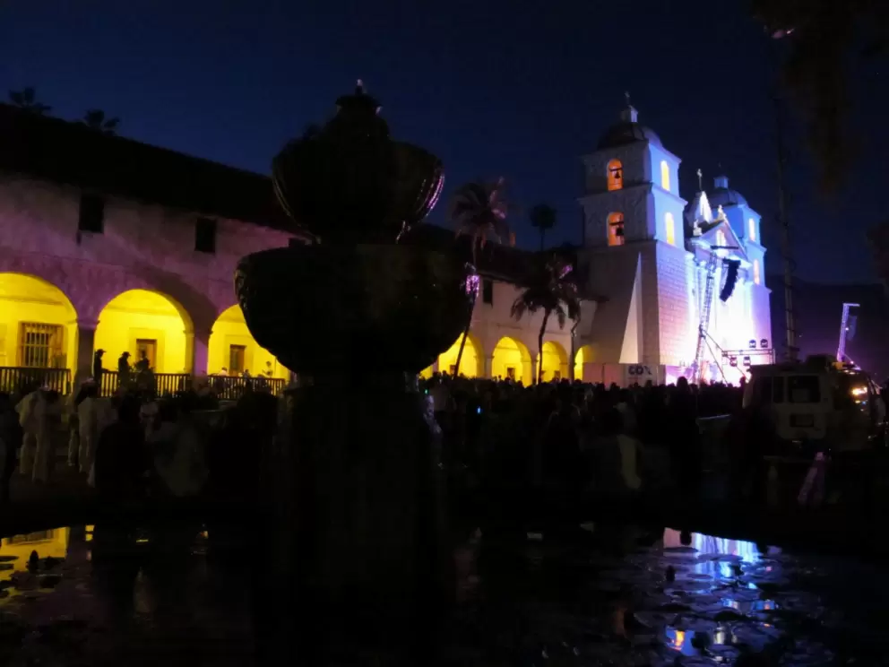 Santa Barbara Mission at night, during Fiesta Pequena.