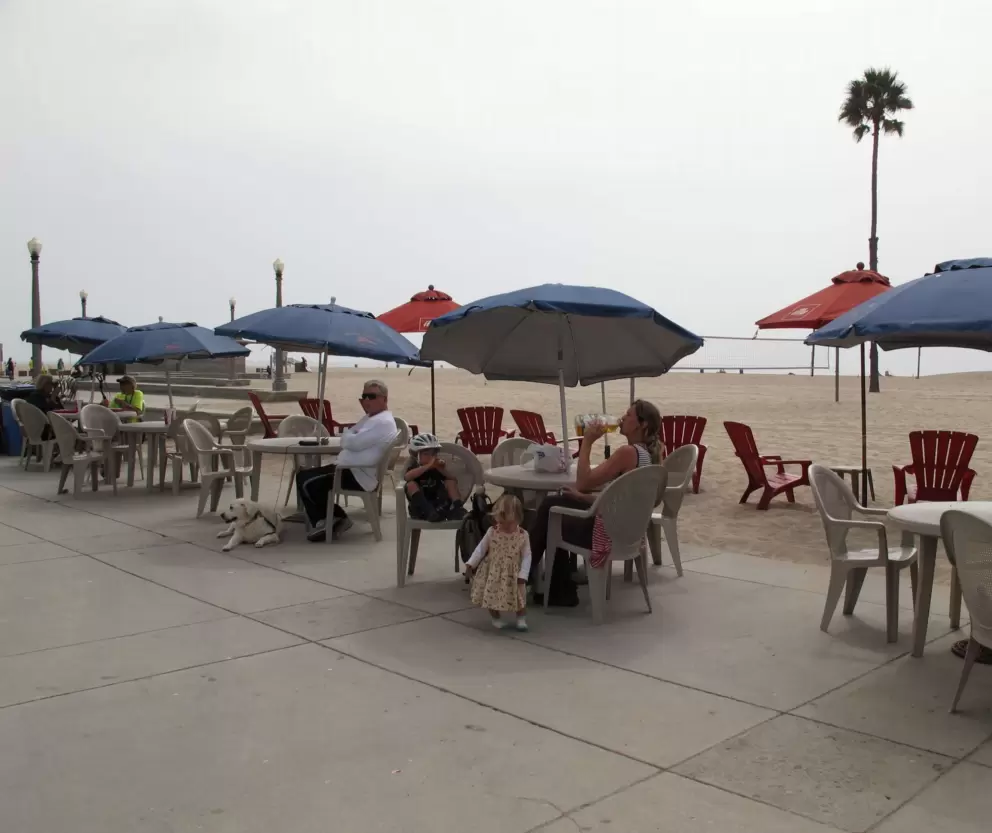 Perry Cafe, midway between Santa Monica pier and Venice Beach on the bike path. You can rent bikes here.