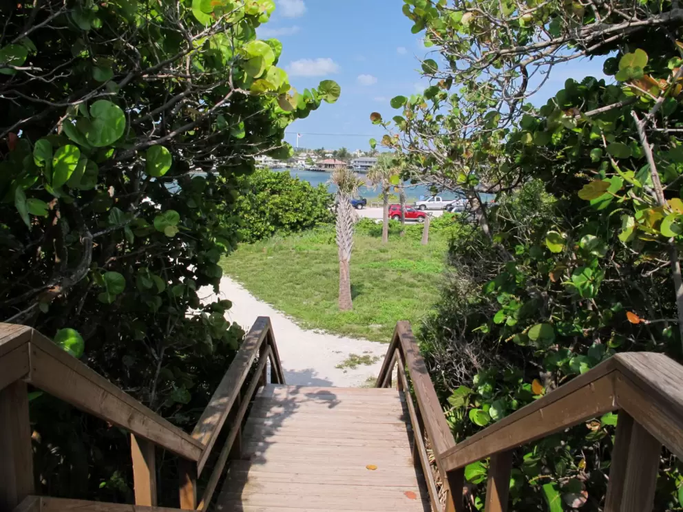 View of intracoastal waterway from the wooden boardwalk that leads out of the beach.