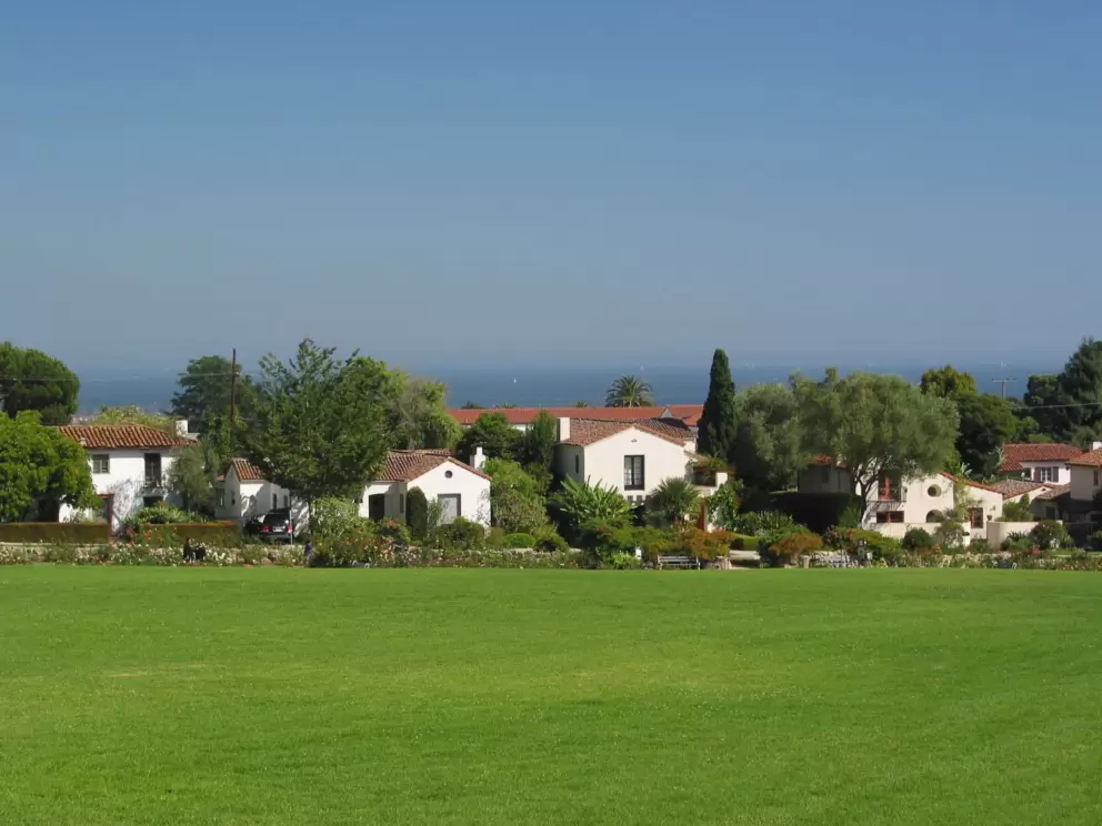 View from the mission: the rose gardens, the houses on Plaza Rubio, and the ocean! Wow!