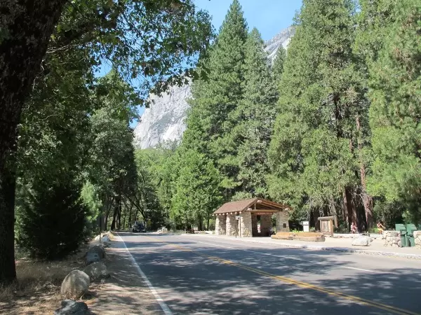 Driving through the valley near Lower Yosemite Falls.