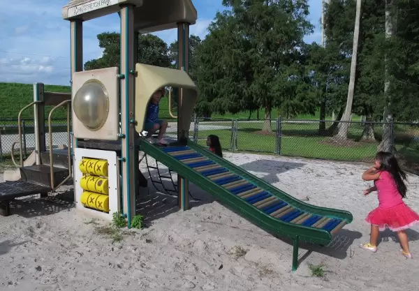 Kids enjoy the roller slide.