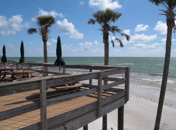 Large veranda on stilts at Big Hickory Island.