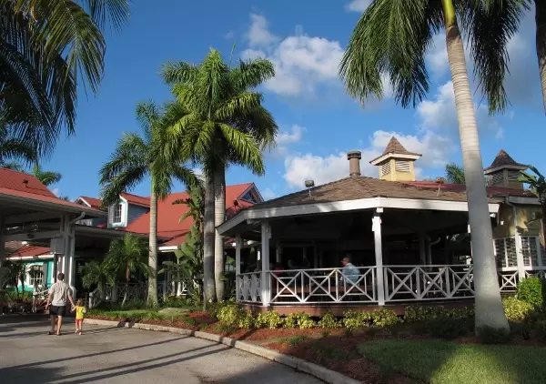 The pretty veranda where you can sit and listen to the music playing.