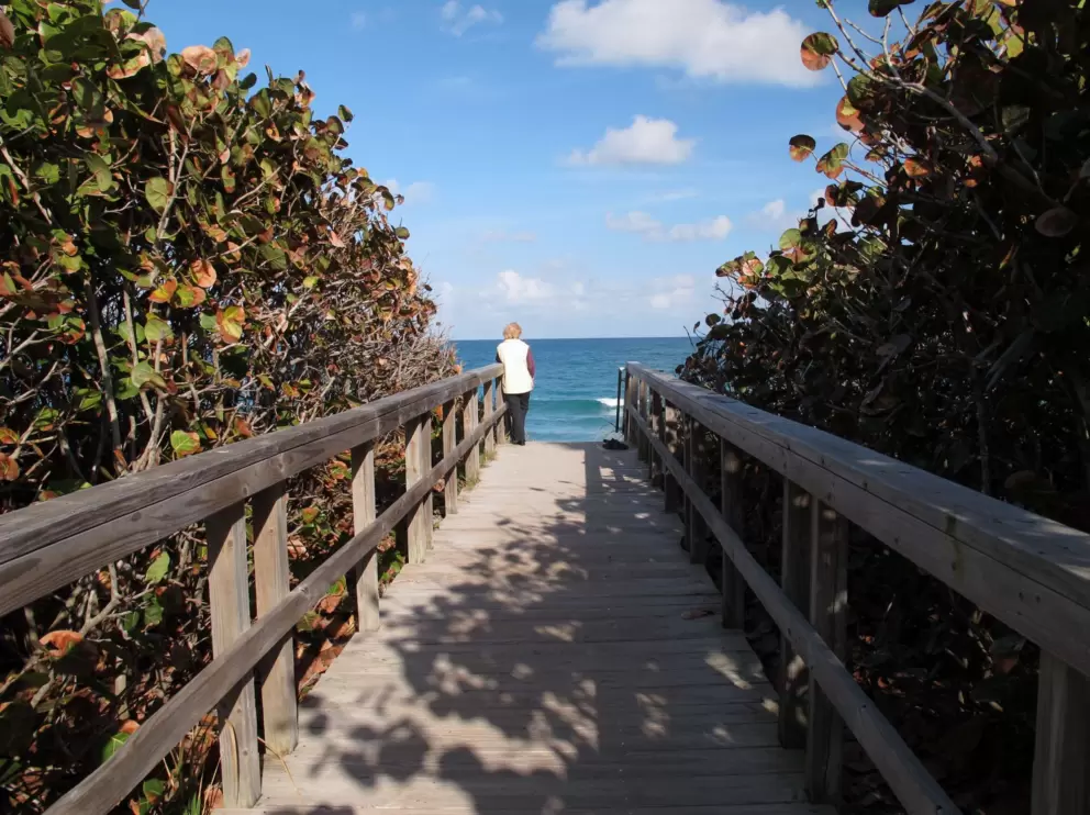 Watching the ocean from the wooden walkway that leads to the sand.