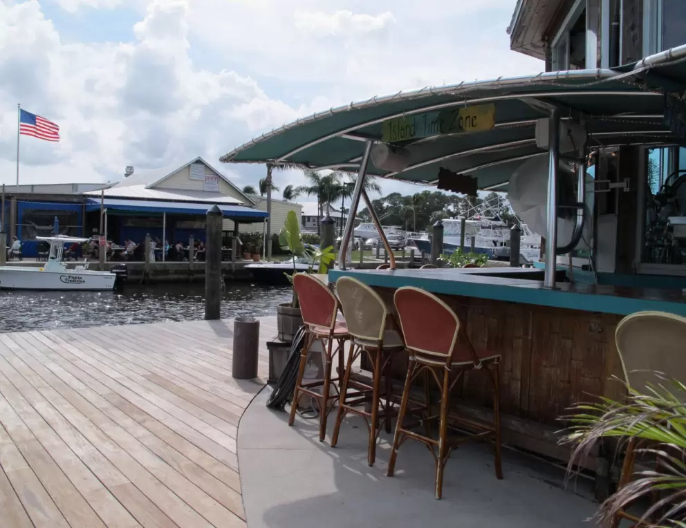 Shrimpers Grill and Raw Bar, as seen from across the canal.