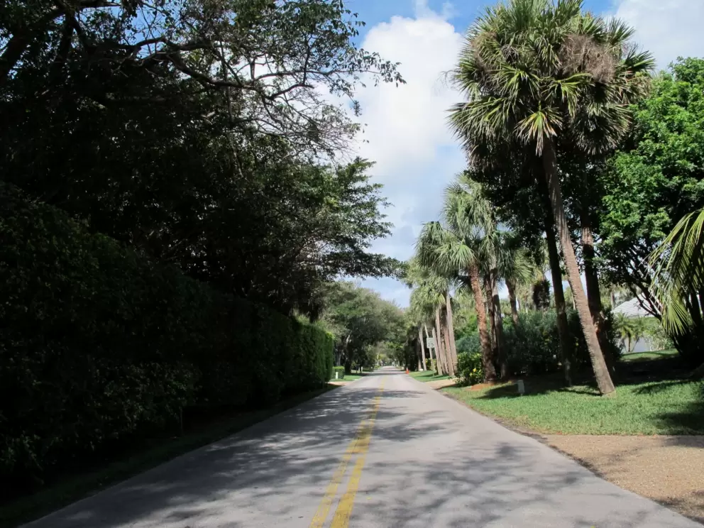 Gomez Rd, which runs parallel to Beach Rd and is lined with mansions.