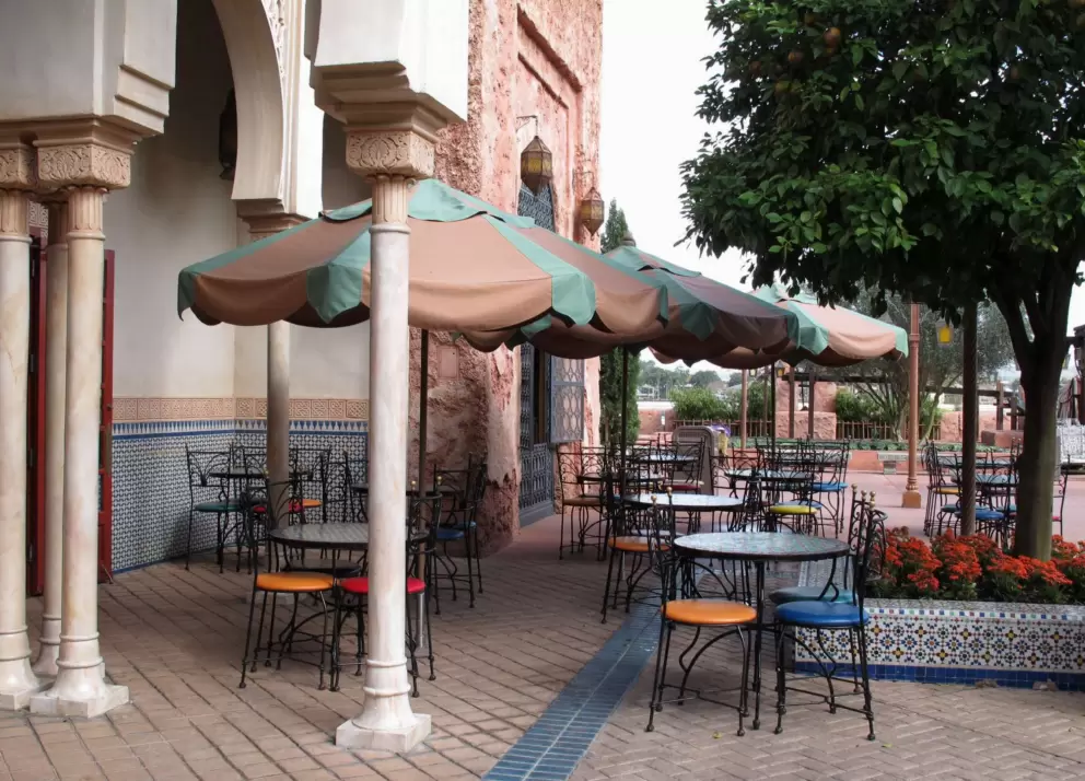 Outdoor seating in a delightful courtyard at Tangerine Cafe.