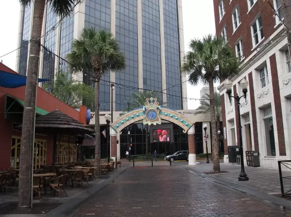 Wall Street, a pedestrian-only area of bars in the middle of Downtown Orlando.