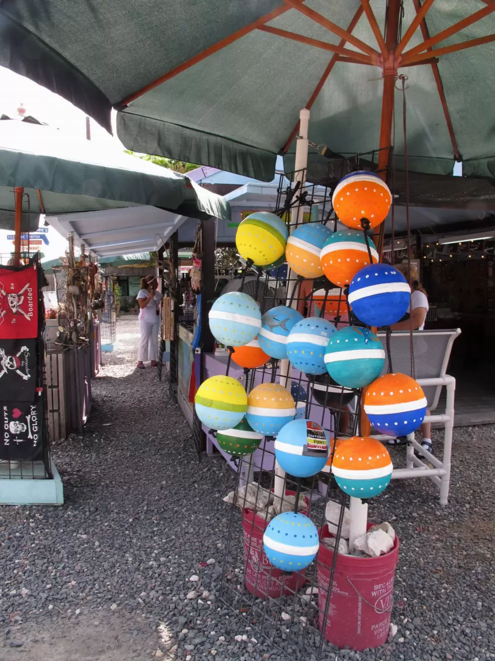Colored buoys in the shopping area.