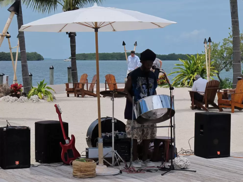 One-man steel drum band.