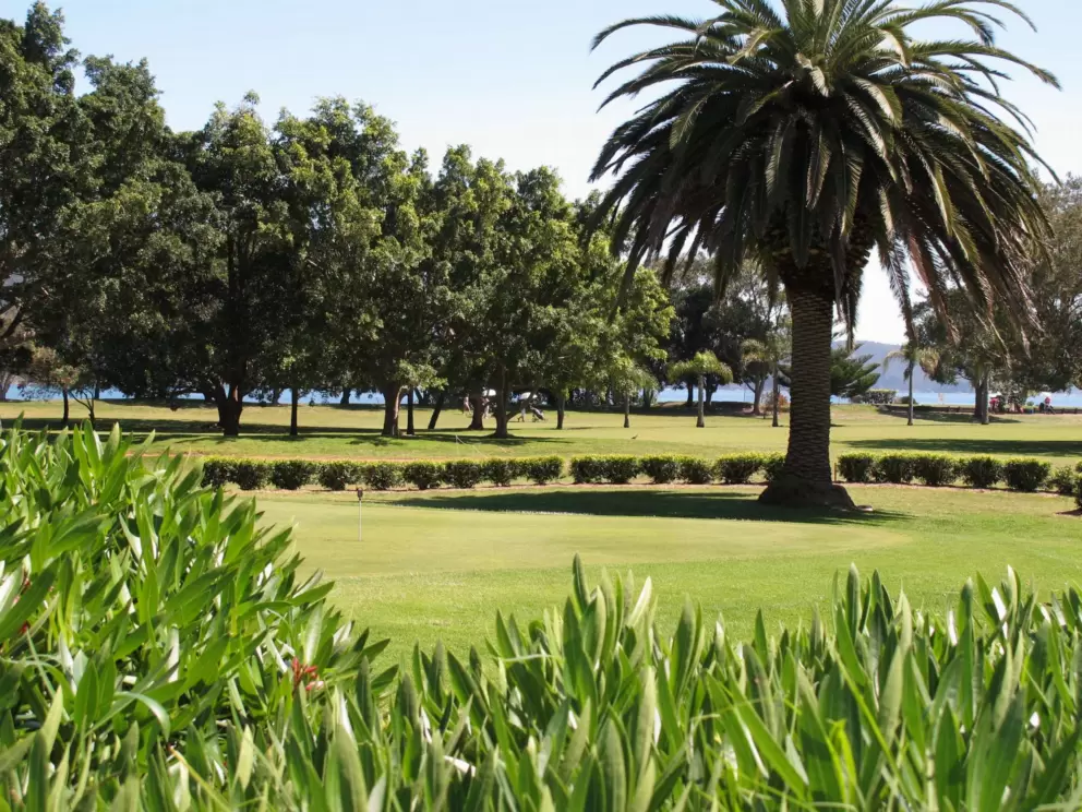 Looking across the golf course to the water.