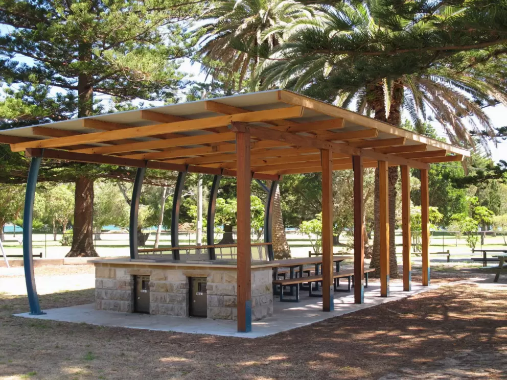 Shaded BBQ area.