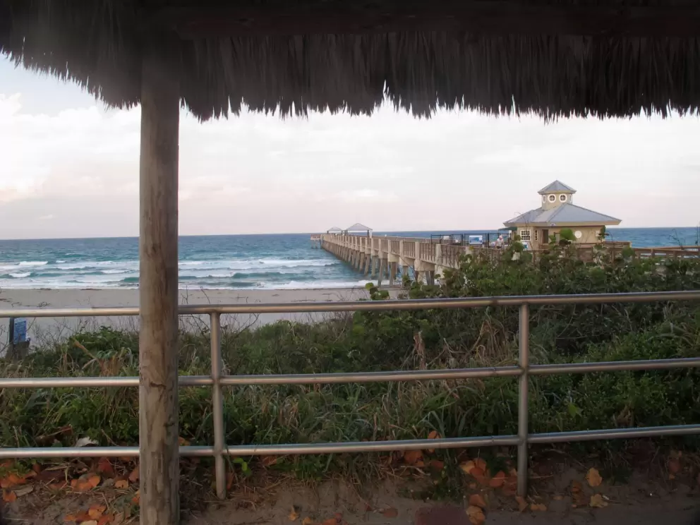 Juno Beach Pier at dusk.