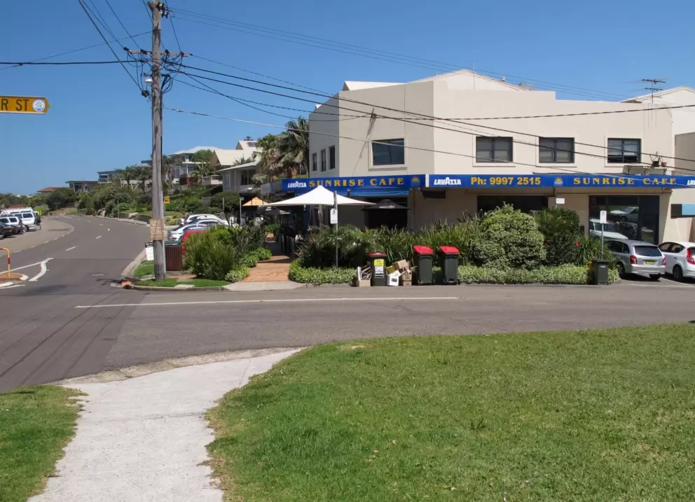 Sunrise Cafe, across the street from the beach.