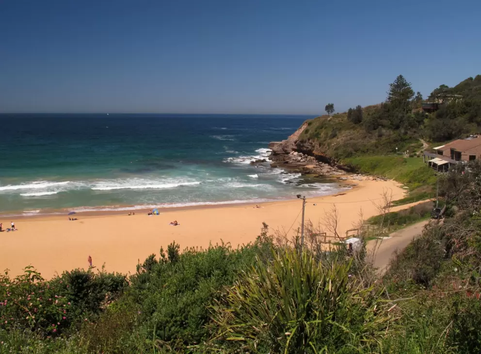 View of Warriewood and the Surf Lifesaving Club from street above the beach.