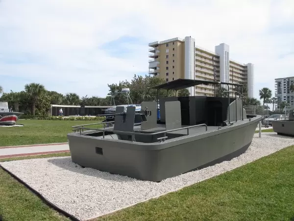 Patrol River Boat used by Seals in Vietnam. It can operate in debris-filled water only nine inches deep.