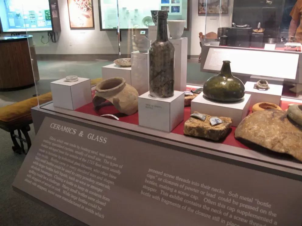 Glass bottles that survived the 1715 shipwreck.