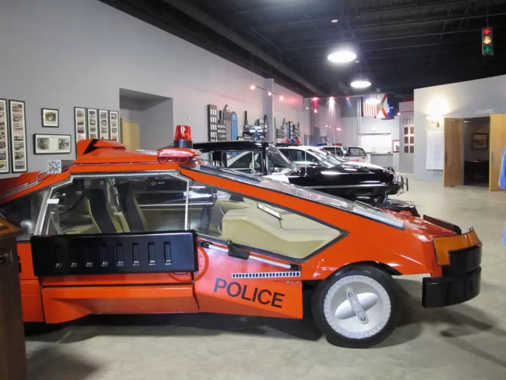 Red police car.