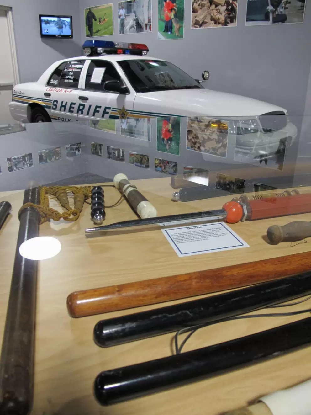 Batons and crow bar to pry open car doors.