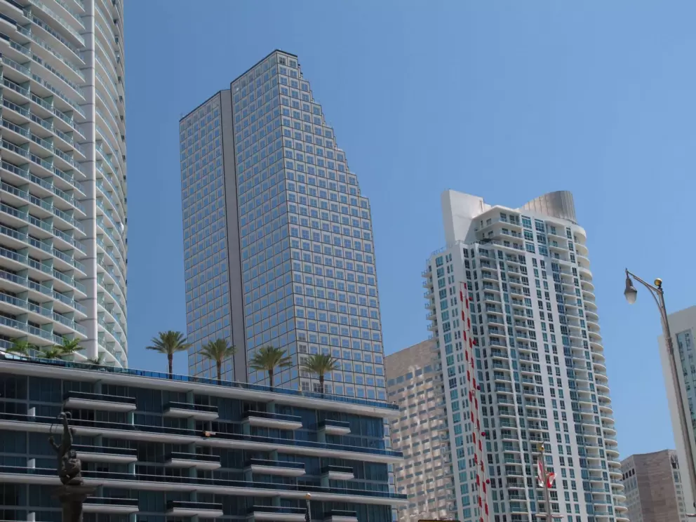 Buildings where Brickell Ave crosses the Miami River.