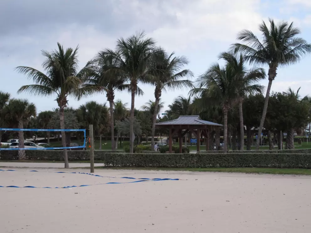 The sand volleyball courts.