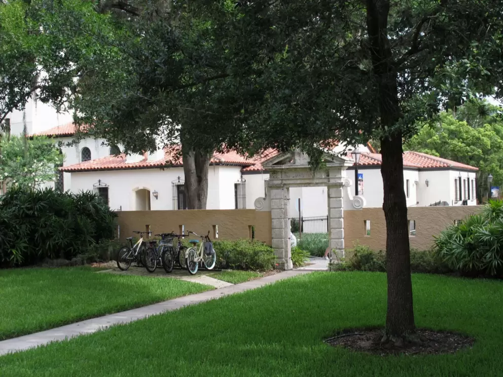 Bikes and pretty gate.
