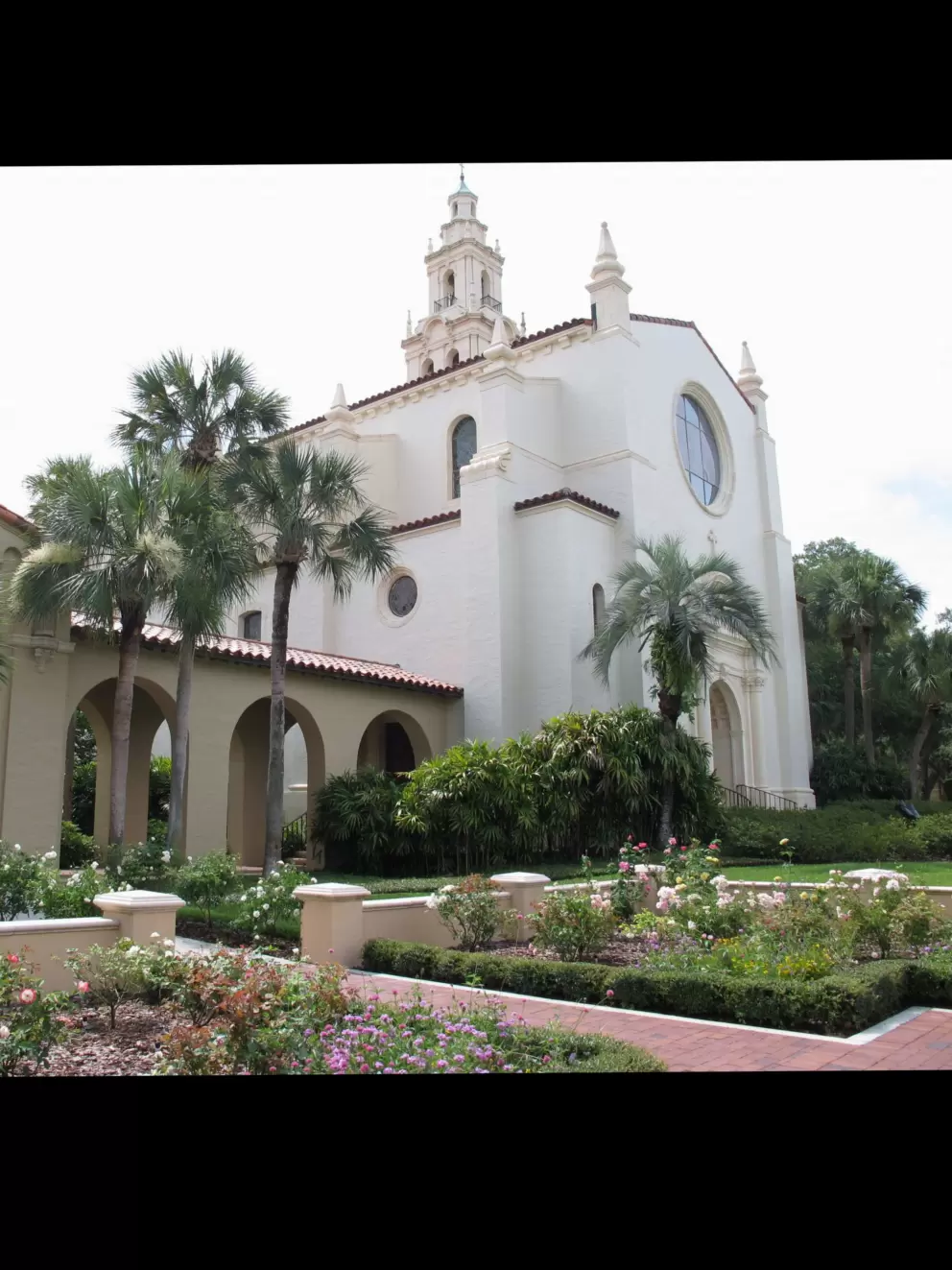 Rose garden and chapel.