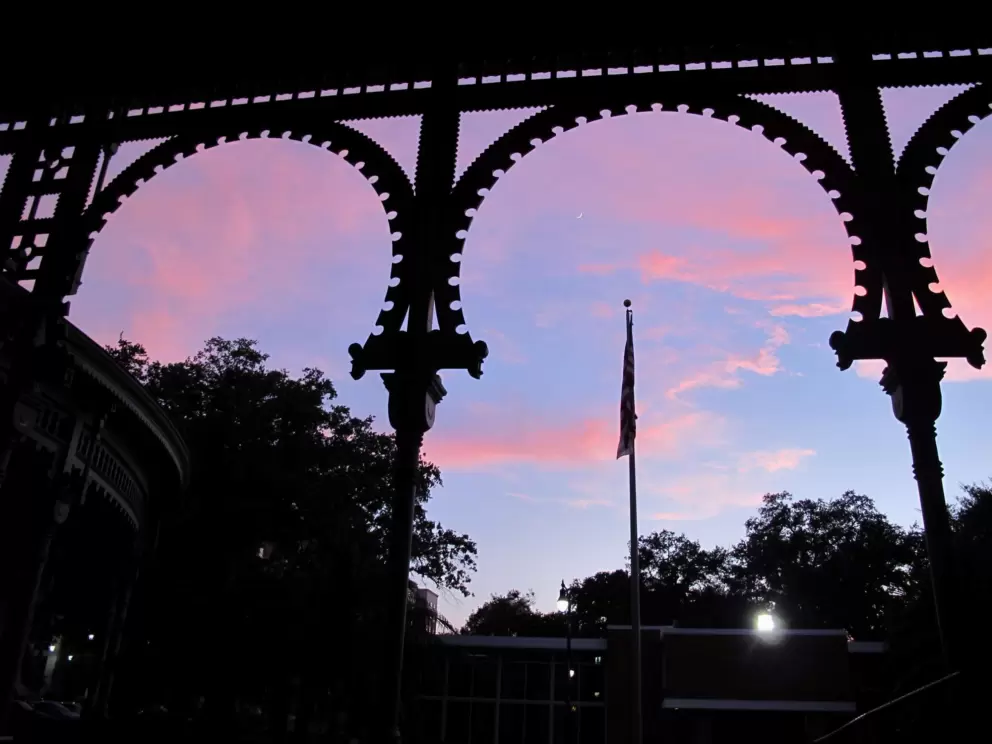 Moorish details on the front patio of the former Tampa Bay Hotel, at sunset.