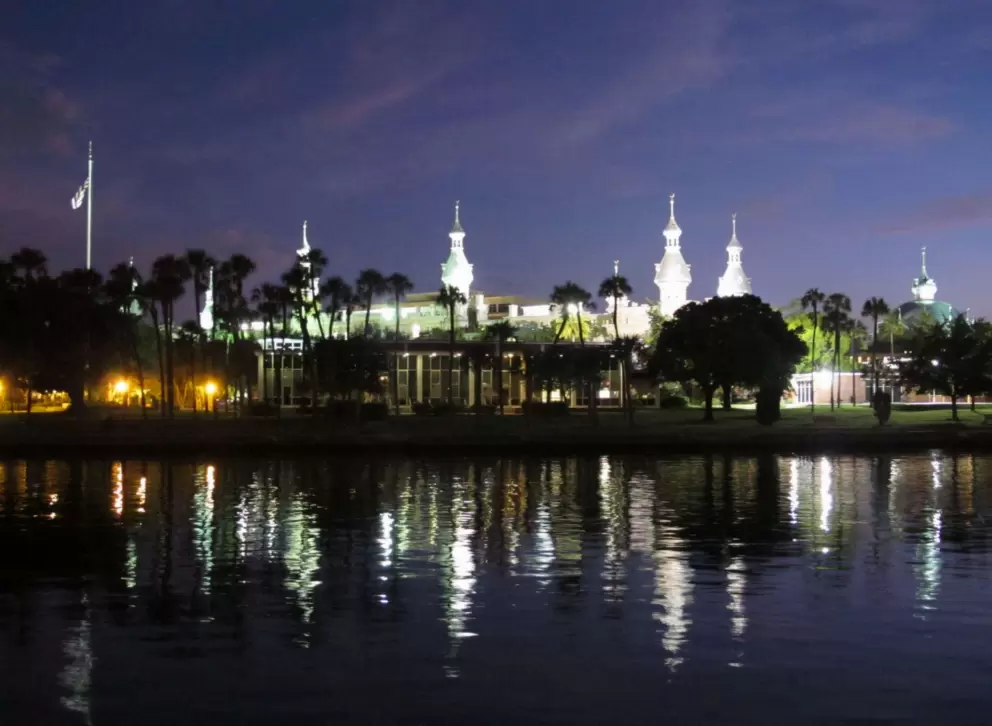 View of Plant Hall (former Tampa Bay Hotel) from Tampa Riverwalk, across the river from campus.
