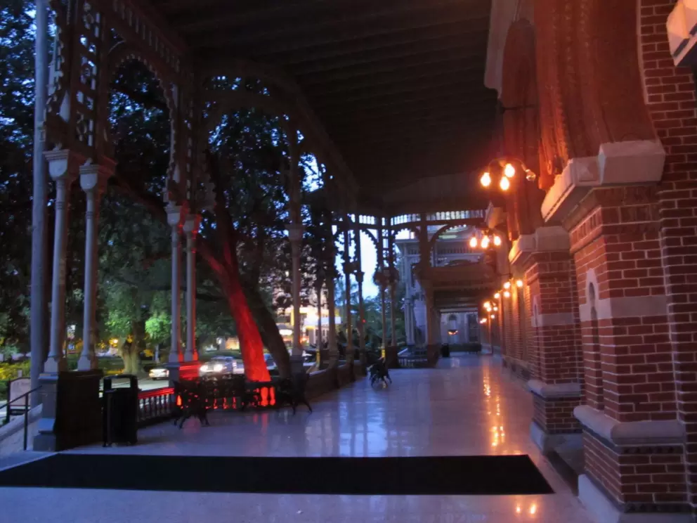 The gorgeous front porch at night.