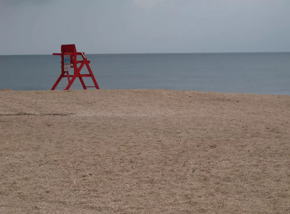Red lifeguard chair.