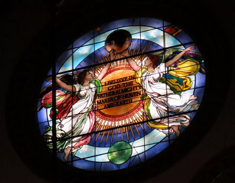 Round stained glass window.