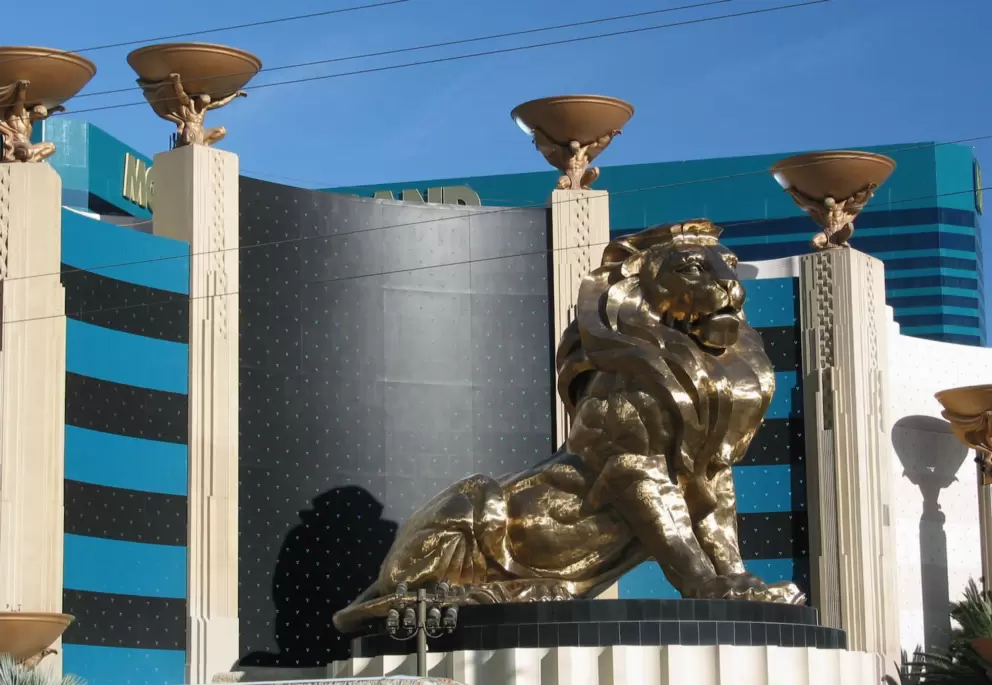 The golden lion outside the MGM Grand Resort on The Strip.