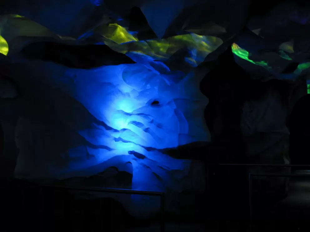 Colorful lights on ice are magical in the Antartica ride.