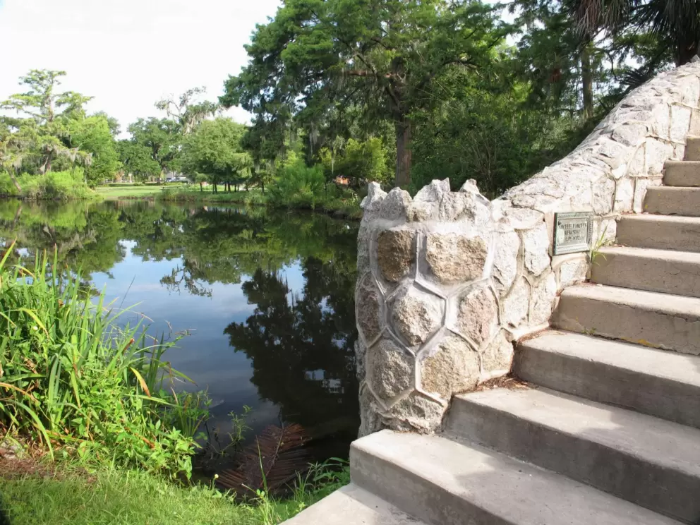 Stone bridge over the bayou.