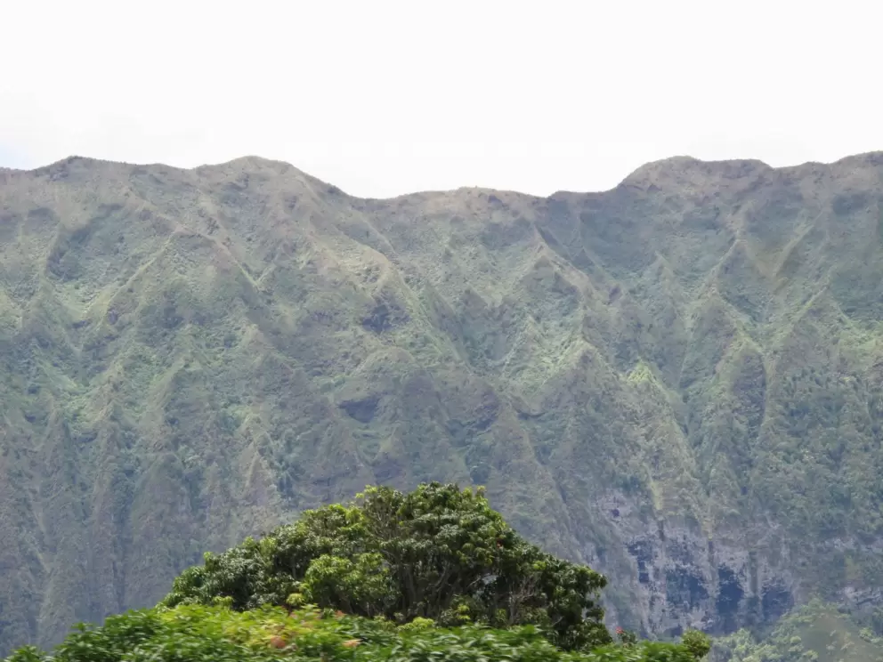 Mountains across from the beach.