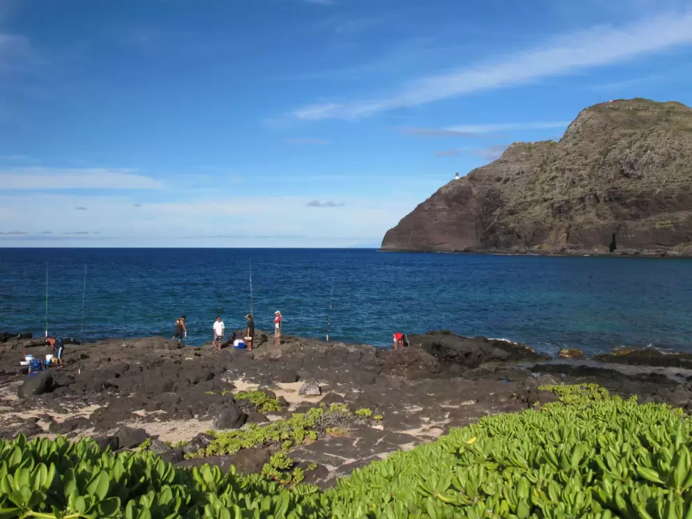 Fishermen at Makapuu Beach.