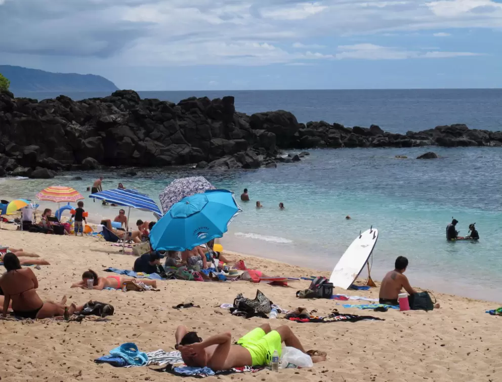 Busy summer weekend at Three Tables Beach.
