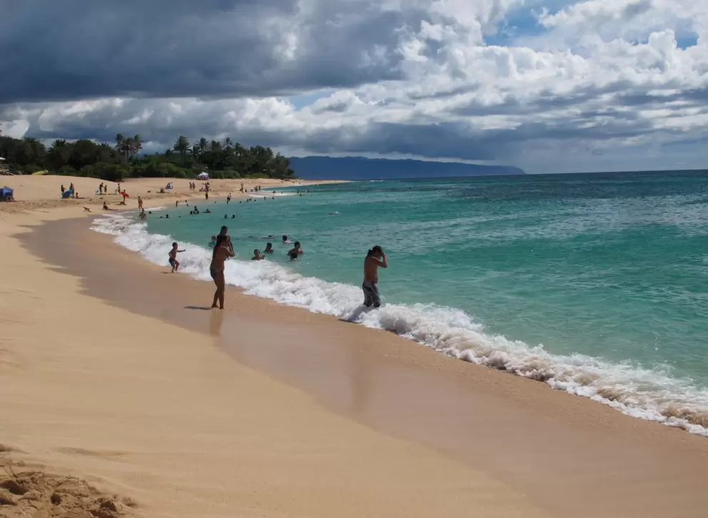 Swimmers cooling off in the water.